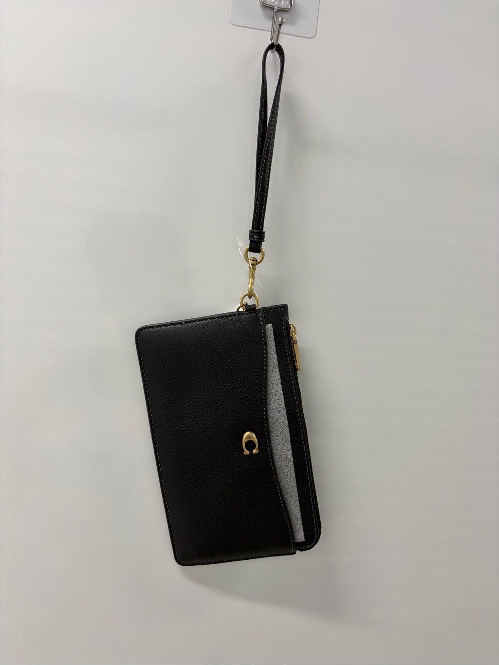 Coach Black Large Leather Wristlet with Gold Hardware